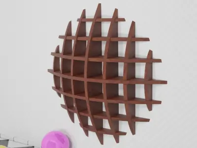 Wooden bookshelf spherical style furniture 3D model