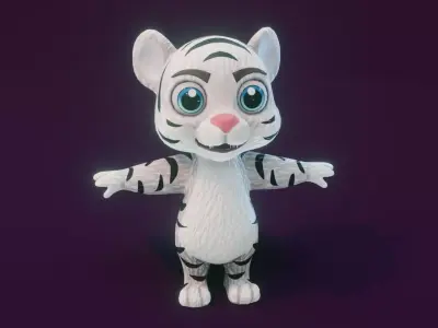 Cartoon White Tiger Rigged 3D Model Low-poly 3D model