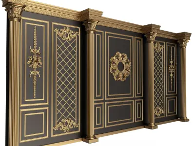 Boiserie Classic Wall with Mouldings 05 Black Low-poly 3D model