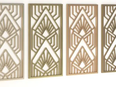 Decorative gold plaster partition screen with geometric pattern 3D model shop