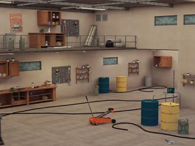 Car Repair Workshop Low-poly 3D model