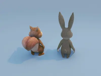 Animated Squirrel and Rabbit 3D Model Collection Low-poly 3D model