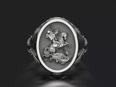 Saint George and the Dragon Engraved Ring 3D STL 3DM Model 3D print model