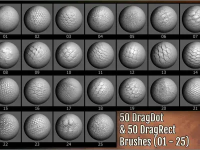 Scales Maker 250 ZBrush Brushes 50 Alphas 10 Surface Patterns 3D model