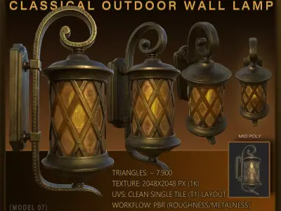 Classic Wall Mounted Outdoor Lamp OWL07   Low-poly 3D model