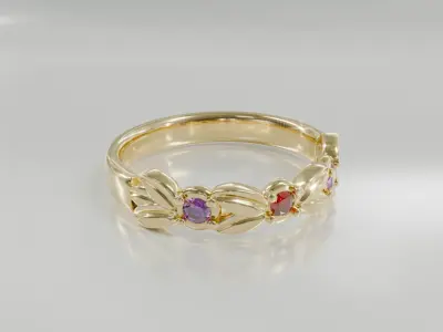 Floral Harmony Gemstone Ring - 3D print ready Free 3D print model