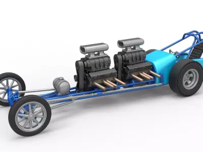 Front engine vintage dragster with 2 V8 Version 2 Scale 1 to 25 3D print model