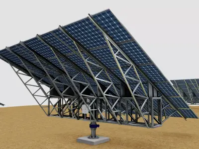 Solar Tracking Pole-3x6 Panel Layout-Five Table Low-poly 3D model