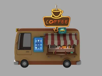 Cyberpunk Cafe Van Low-poly 3D model