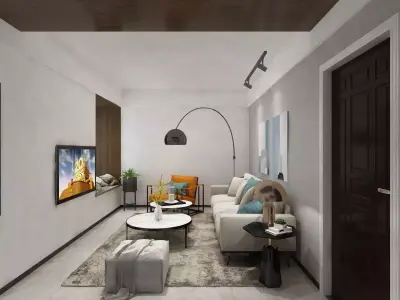 Living Room and Kitchen Combo 3D model