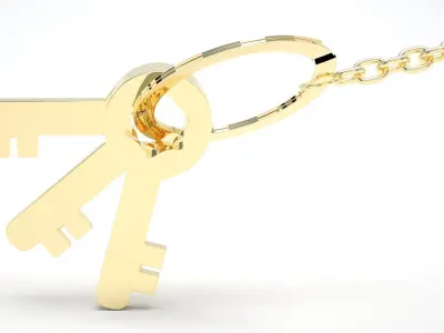 Golden Keychain with Keys 3D model