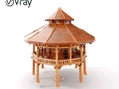 Rustic Octagonal Gazebo Wooden Structure D Model Pack Low-poly 3D model