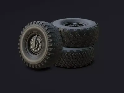 Off-road wheel and three types of tires for KAMAZ trucks Free low-poly 3D model