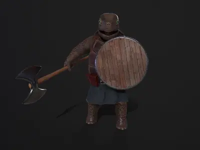 Turtle with axe and shield Low-poly 3D model