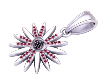 Golden Blossom Pendant with Ruby Petals 3D print model