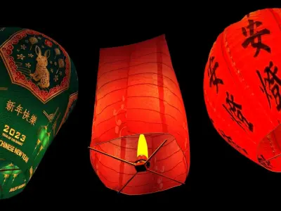 Chinese sky lantern 3D model 4