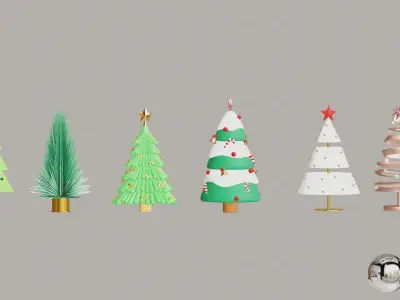 6 Christmas New Year Trees 3D Model Low-poly 3D model