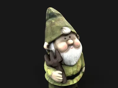 Wooden dwarf statue Low-poly 3D model