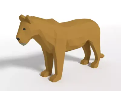 Low Poly Cartoon Female Lion Low-poly 3D model