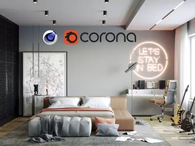 Modern  Bedroom interior scene 3d model - Corona renderer - C4D 3D model