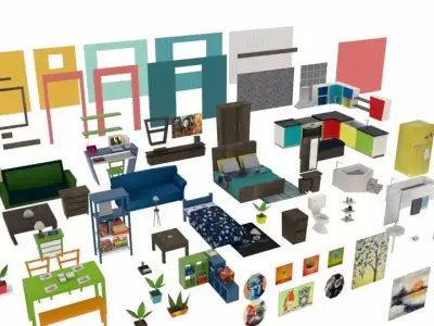 furniture set living room Low-poly 3D model