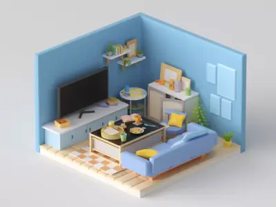 livingroom low poly 3D model 001 3D model