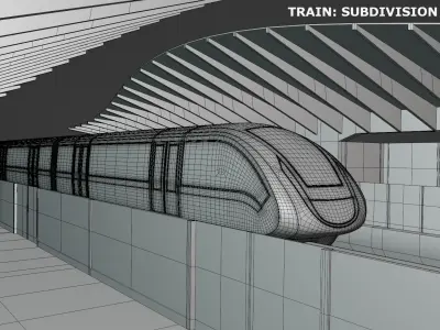 Monorail station with train 3D model