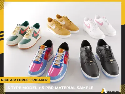 Nike Air Force 1 with 5 pbr material and 2 type 3dmodel Low-poly 3D model