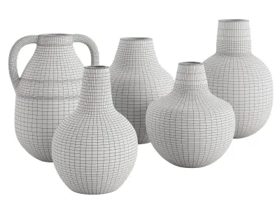 Set of 5 handmade terracotta vase 3D model