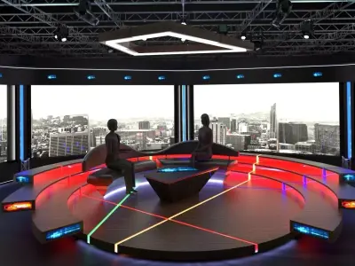 Virtual TV Studio Chat Set 2 3D model