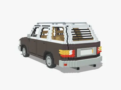 Voxel Wagon Car Low-poly 3D model