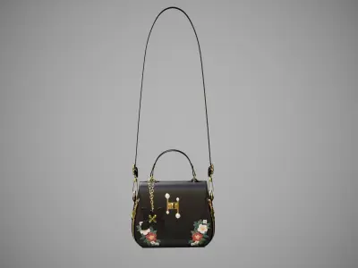Flower Black handbag with flower embroidery  3D model