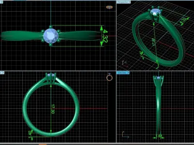 Diamond Engagement Solitaire Ring in 6 Prong  1265 3D print model