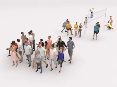 30x MAN WOMAN SUMMER CASUAL SPORT PEOPLE SITTING WOMAN CROWDS Low-poly 3D model