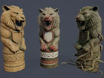 Totem Pole Lion PBR Low-poly 3D model