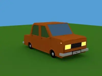 Low Poly Car orange on field Low-poly 3D model
