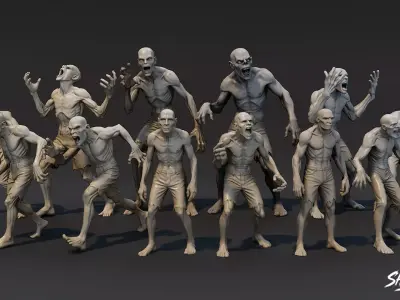 Zombie Statue Pack Low-poly 3D model