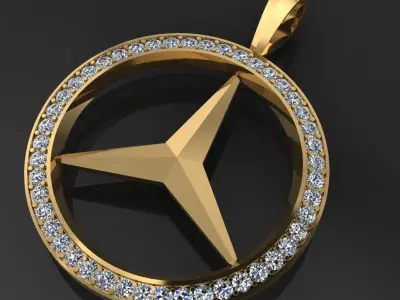 Pendants 1 mercedes benz logo pendant gold with diamonds Free 3D print model