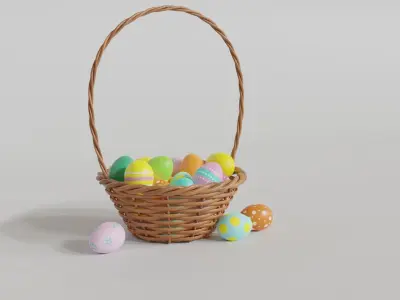 Easter Basket with Eggs 3D model