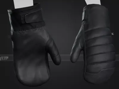 Full Black Snowboard Gloves Low-poly 3D model