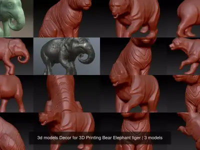 3d models Decor for 3D Printing Bear Elephant tiger 3D Model Collection