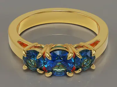 Cathedral style round cut three stone ring 3D print model