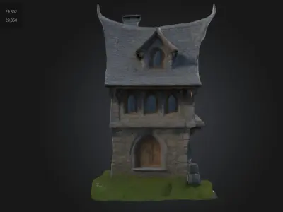 Stylized Medieval Stone House Low-poly 3D model