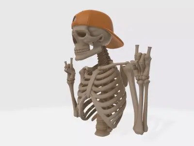 Cool Skeleton with Cap Rock On Skeleton Halloween Decor 3D print model