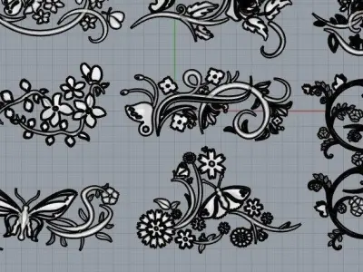 ProArt - Flowers and Butterflies C1 for CNC Print Decor Projects 3D model