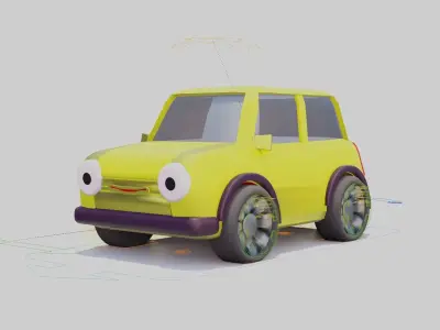 yellow cartoon car Low-poly 3D model
