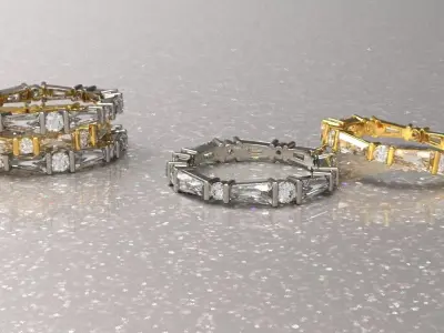 Wedding ring Baguette for 3D  print 3D print model