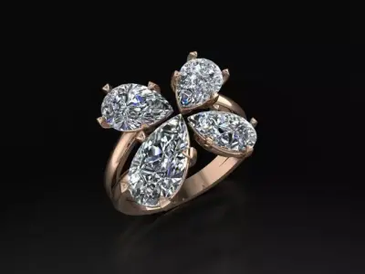 4   Pear   Diamond   Butterfly   Ring 3D print model
