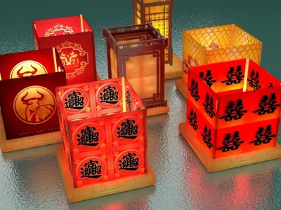 Chinese water lanterns 3D model