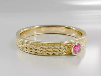 Woven Gold Ruby Accent Ring - 3D print ready Free 3D print model